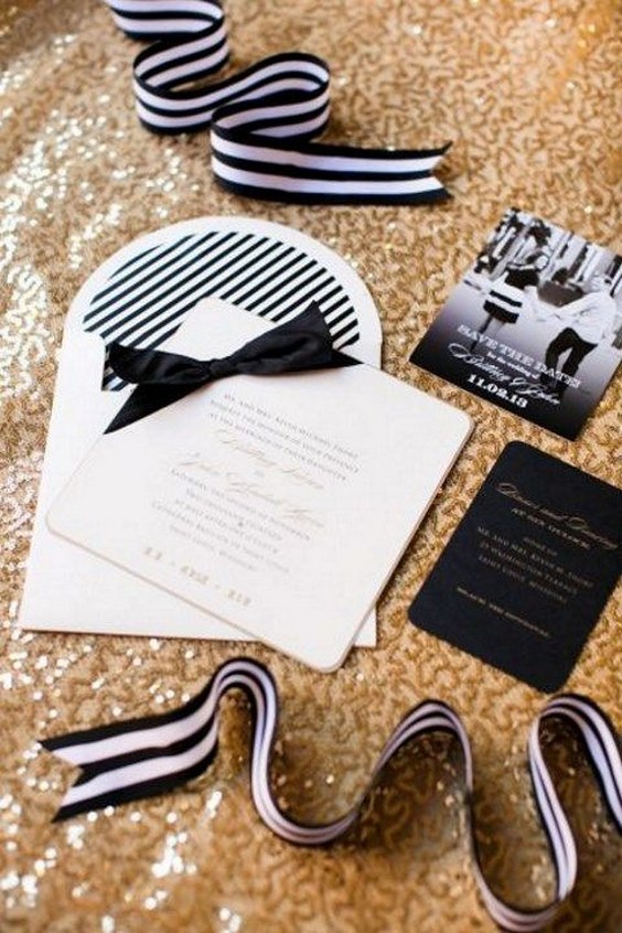 black and white striped wedding invitation