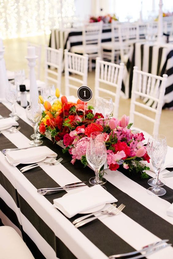black and white with pink flowers wedding centerpiece