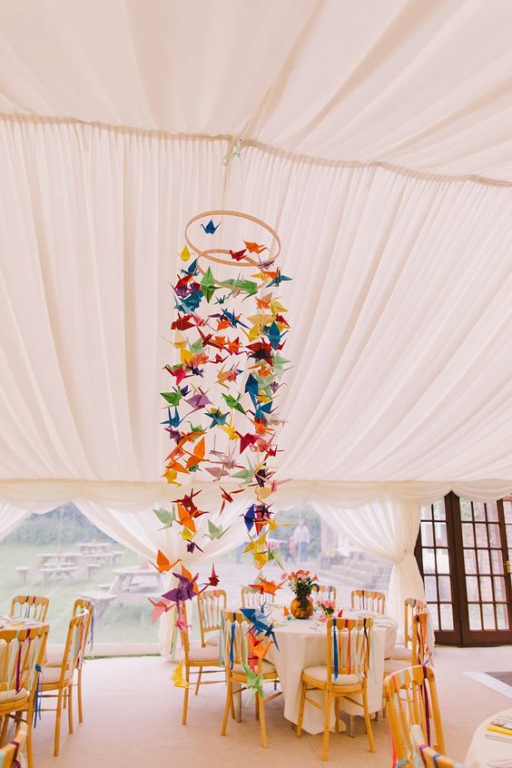 colorful  origami wedding chandelier