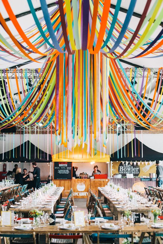 colorful ribbon wedding decor