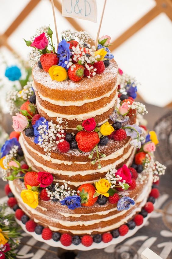 naked wedding cake with wildflowers and carefully crafted details