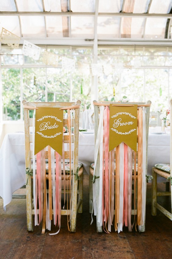 pink coral ribbon wedding chair decor