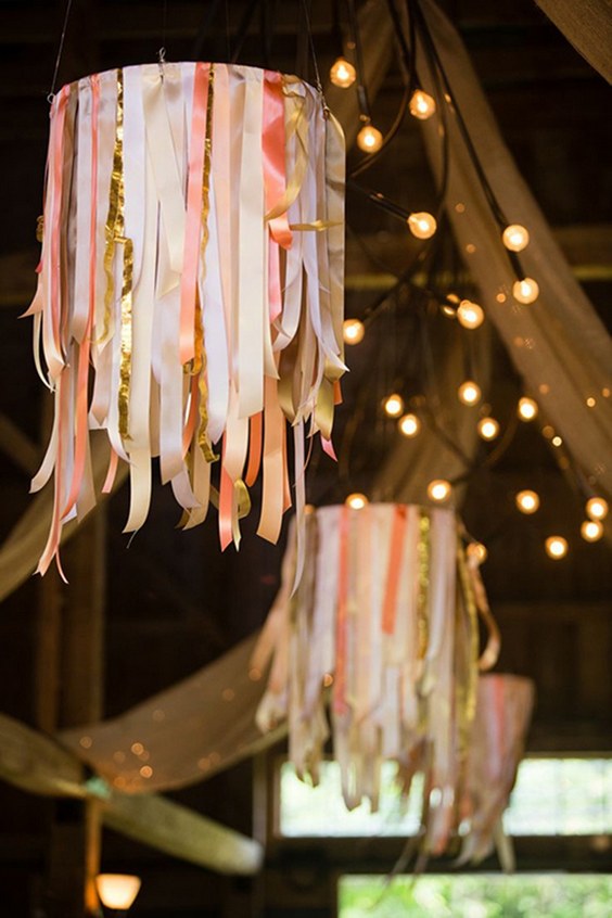 Colorful ribbon canopy ceiling decor