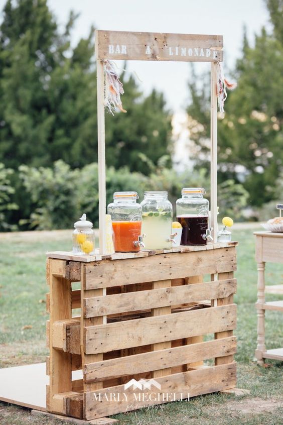 rustic wooden pallet wedding drink bar