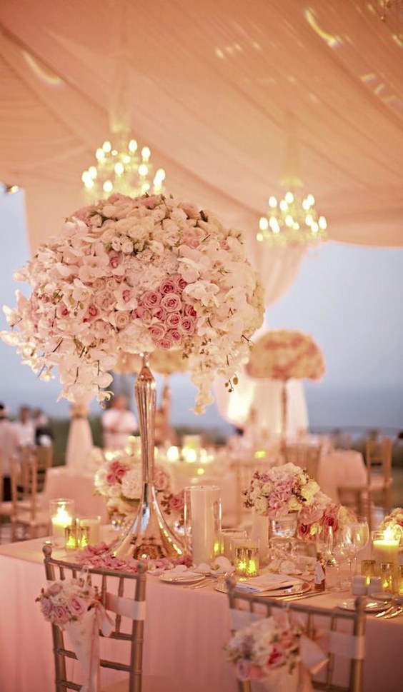 blush pink wedding tablescape centerpiece