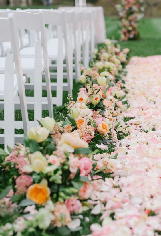 flower and petal lined wedding aisles
