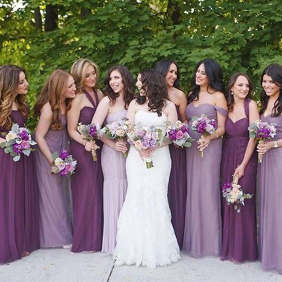 Lilac and purple bridesmaid dresses