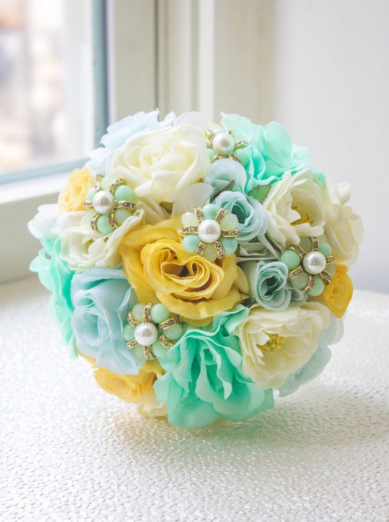 Mint Blue & Yellow Bridesmaid Bouquet