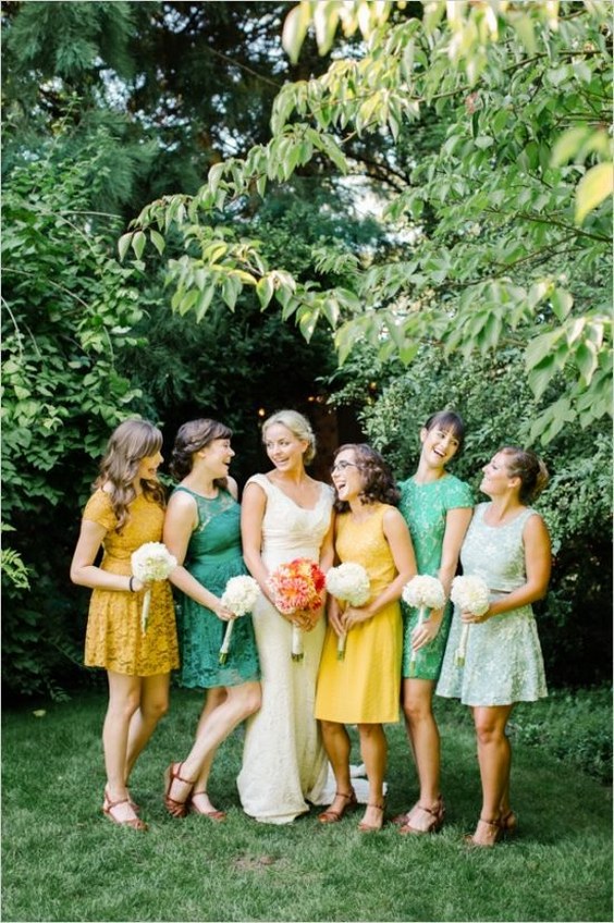 Mint maize mustard color palette bridesmaid dresses