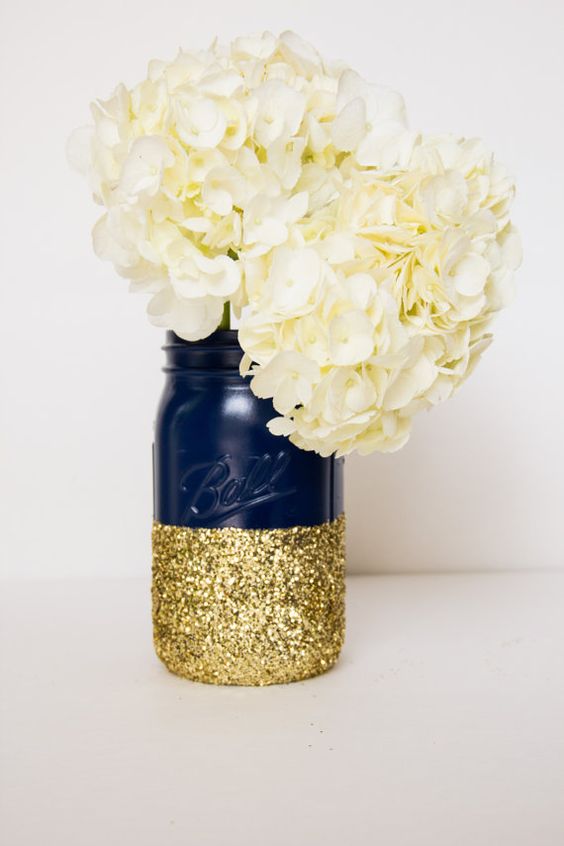 navy and gold glitter quart mason jar