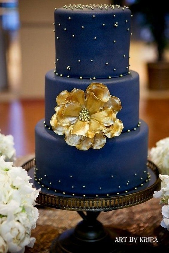 navy and gold wedding cake