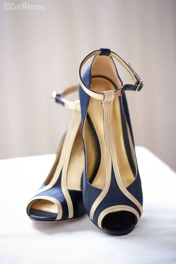nine west navy and gold wedding shoes