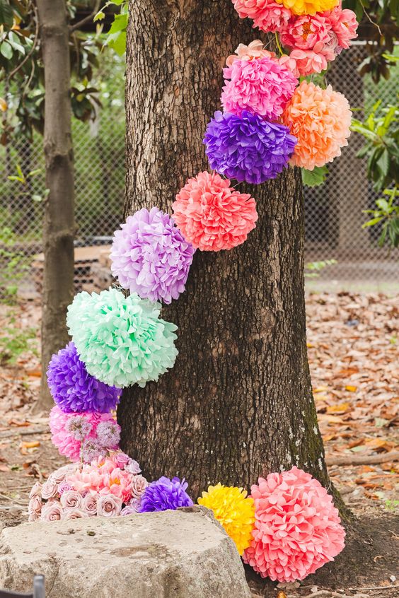 Pastel Colorful Pom-Poms Wedding Decor
