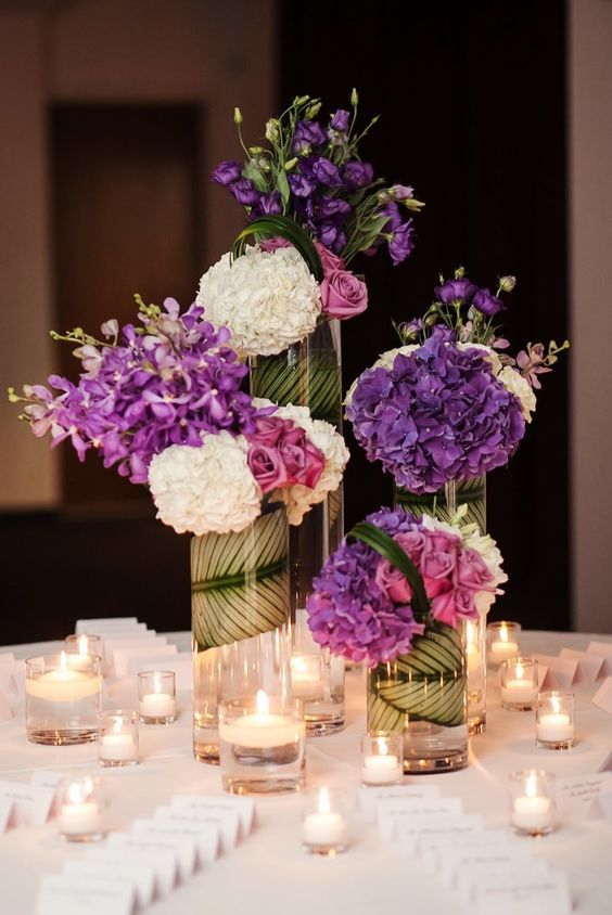 rustic purple wedding centerpiece