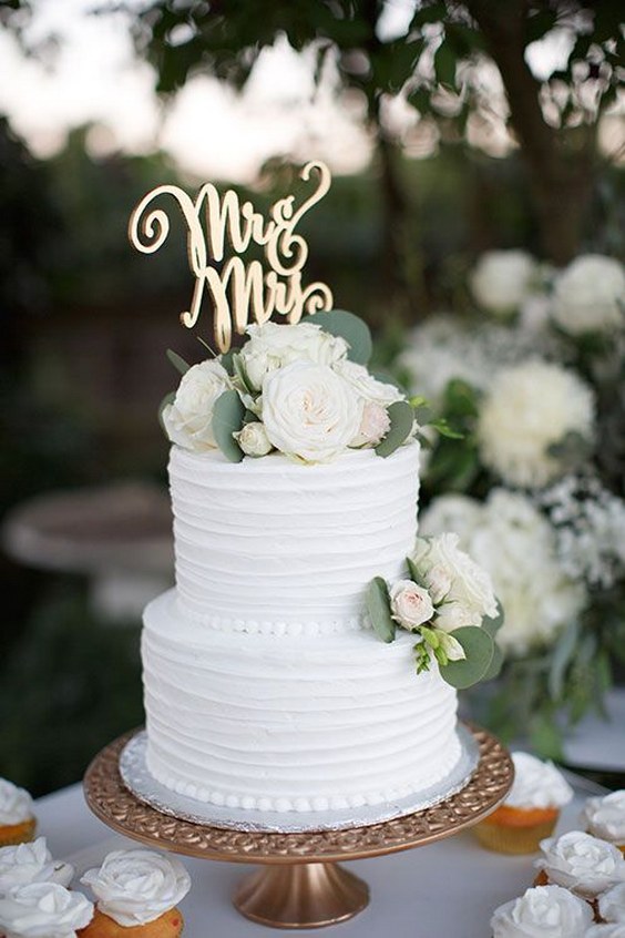 two tier white wedding cake
