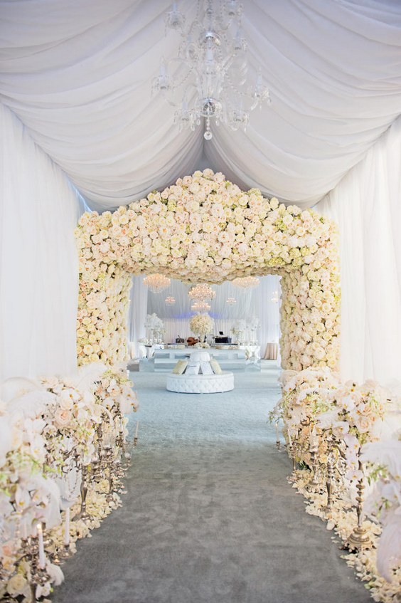 all white roses wedding arch