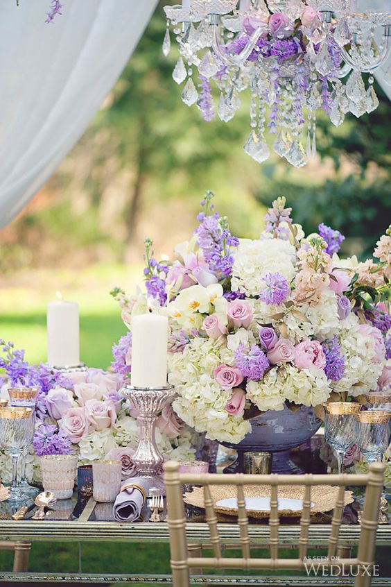 cream and lilac wedding flower wedding centerpiece