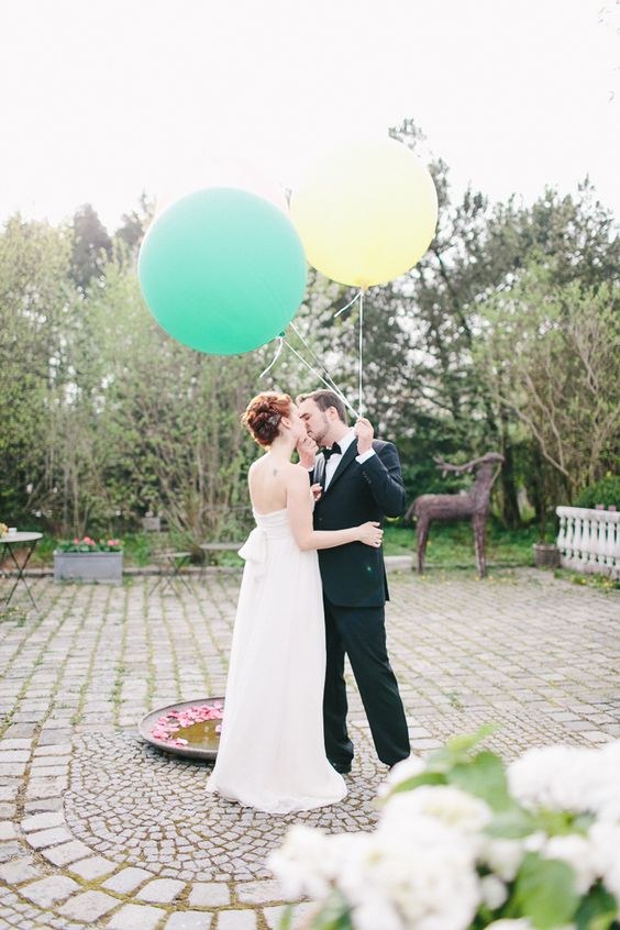 mint and yellow giant wedding balloons