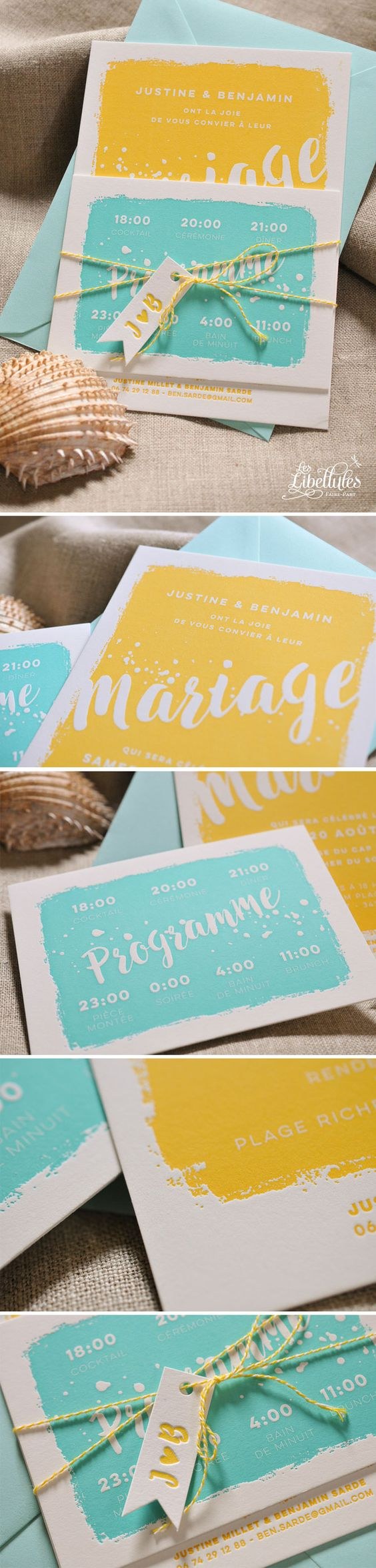 mint and yellow wedding invitations