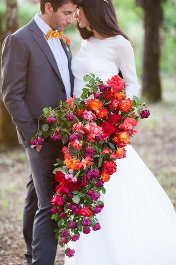 orange pink red and purple wedding bouquet
