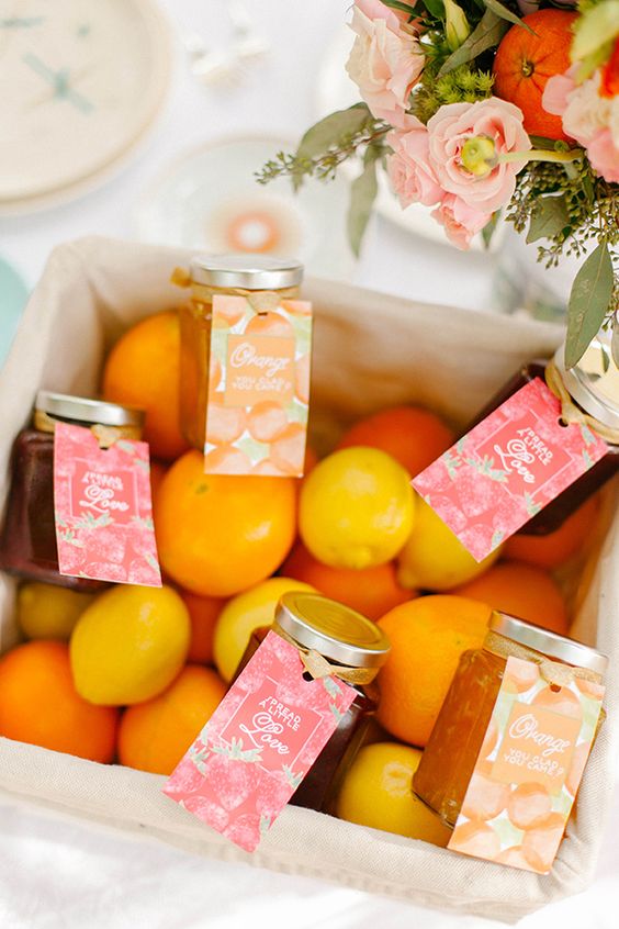orange, sherbert, pink citrus wedding favors