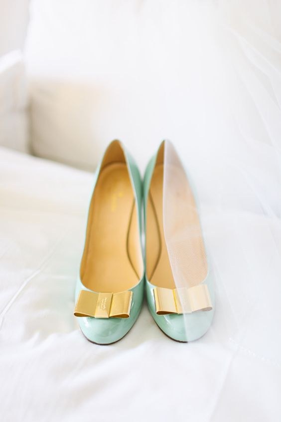 patent mint and gold heels