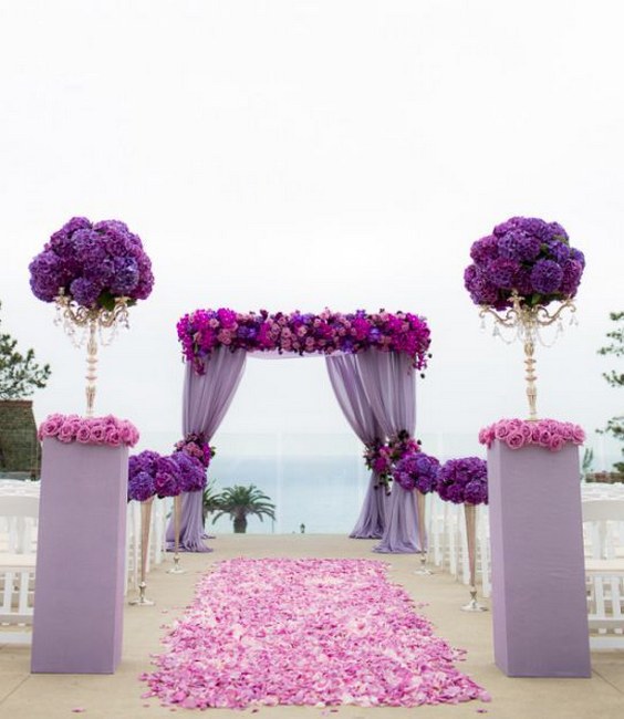 purple hydrangeas wedding arch