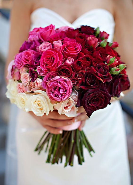 red pink and white wedding bouquet