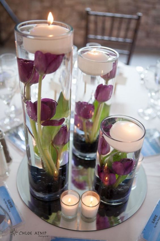 tulip floating candle centerpiece