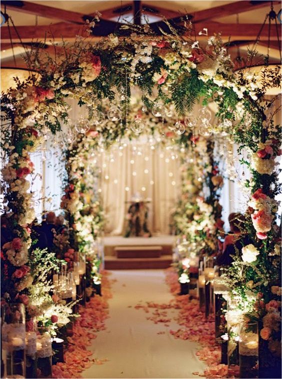 wedding ceremony decor with lots of flowers