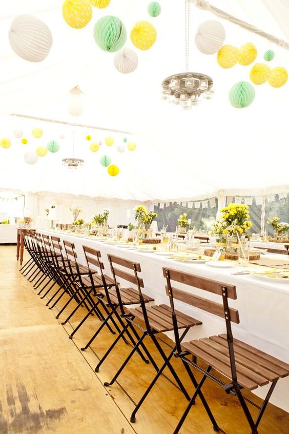 yellow and mint tented reception