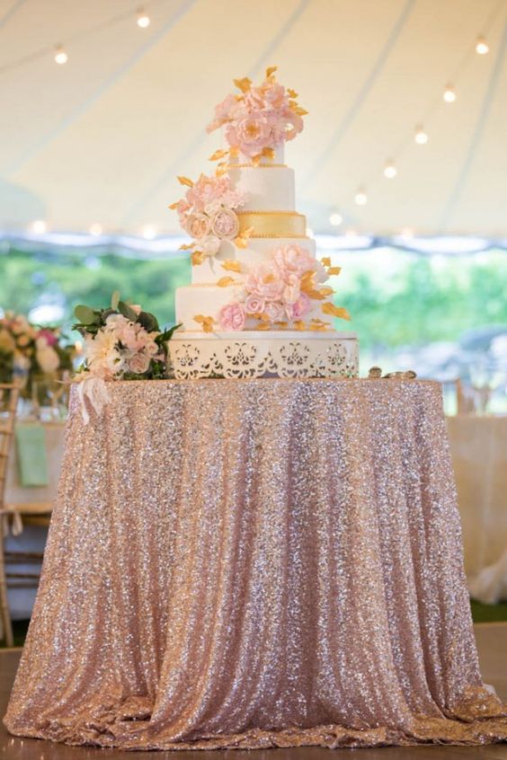 blush and gold wedding cake