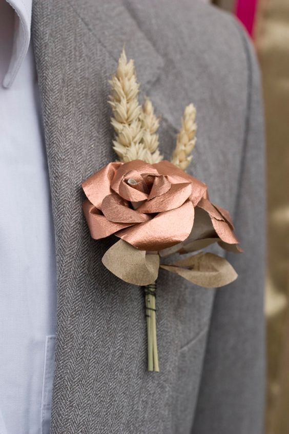 copper and wheat buttonhole