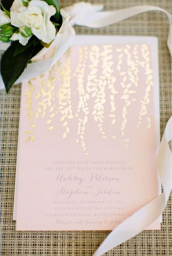 foil stamped blush copper wedding invitations