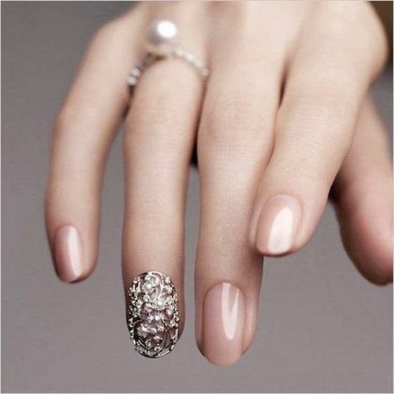 Nude & Glitter Wedding Nails for Brides