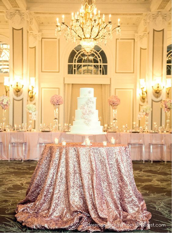 rose gold sequin tablecloth sparkly shabby pink