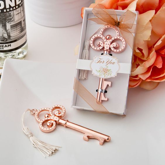 rose gold vintage skeleton key bottle opener wedding favors