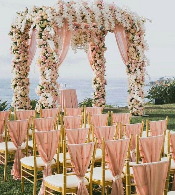 rose gold beach wedding arch