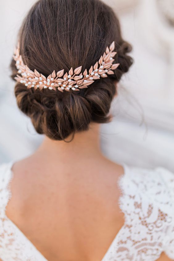 rose gold wedding hairpiece
