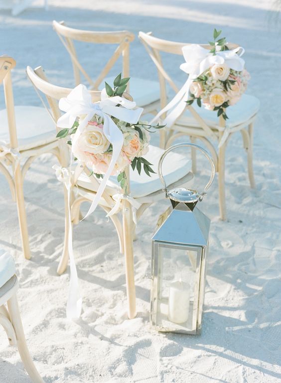 blush beach wedding chair decor