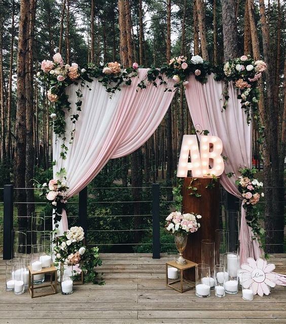 rustic country pink wedding arch