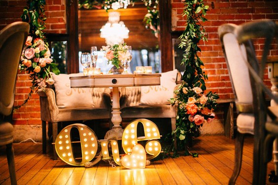 marquee lights industrial wedding decor