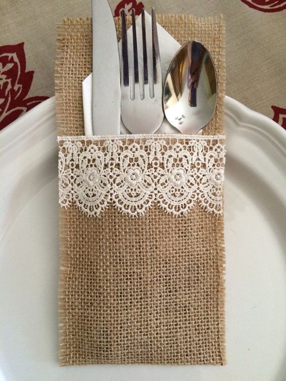 Burlap Silverware Holders with Lace