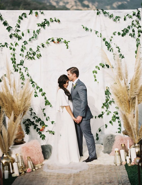 Pampas Grass Wedding Backdrop Idea