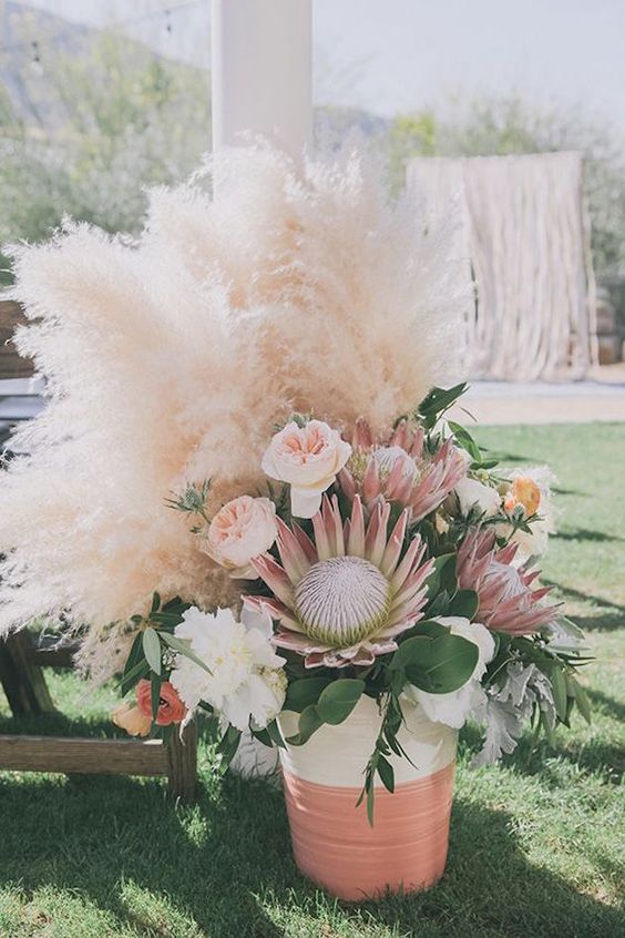 Pink Proteas and Pampas Grass Decor for Weddings