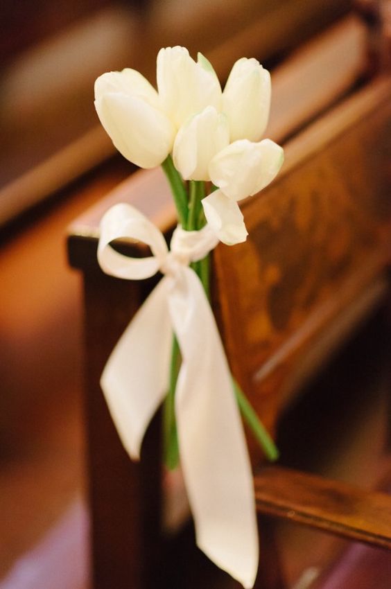 White Tulip Church Wedding Ceremony Decoration Idea