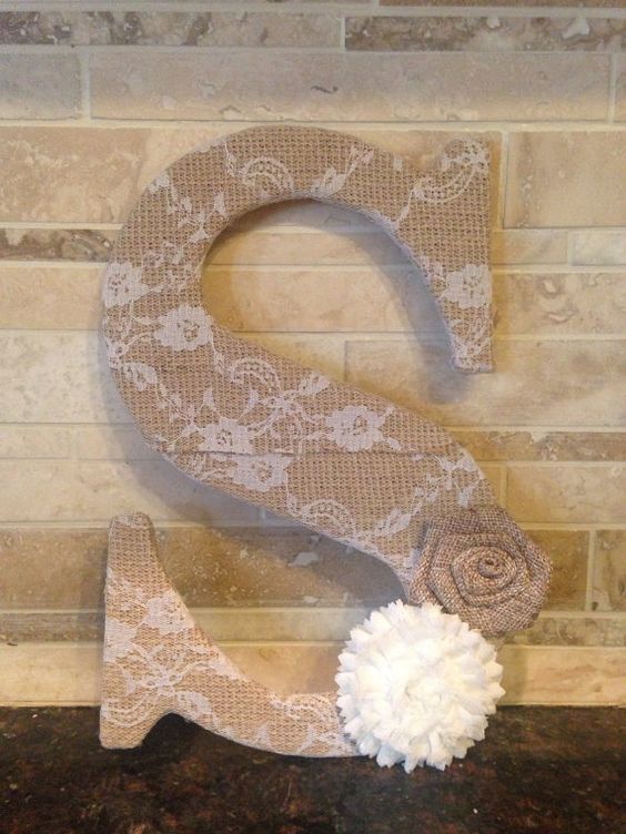 lace burlap letter with flowers