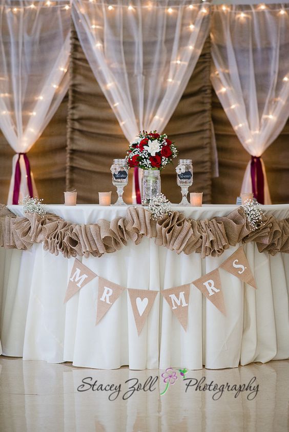 rustic burlap and lace table runner via becca borge photography