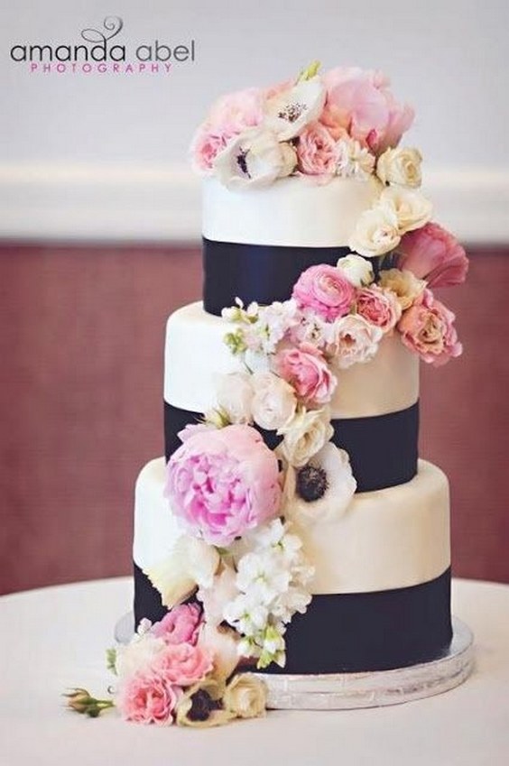 navy and blush wedding cake