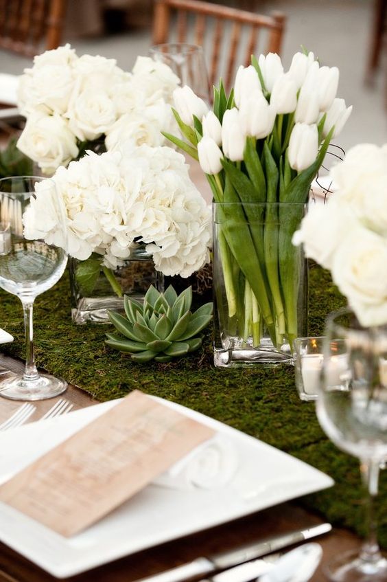 rustic simple white wedding centerpiece via Laurie Bailey Photography